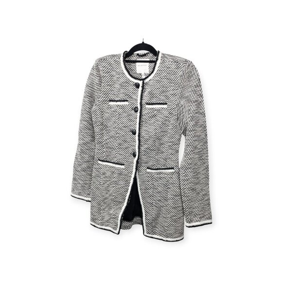 NWT Anthropologie Avec Les Filles Tweed Long Blazer Jacket Black White SZ XS - Picture 1 of 14